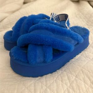 Blue Fuzzy Platform Sandals